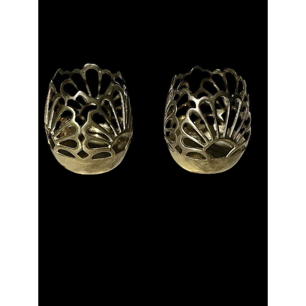 2 Pier 1 Imports Brass Candle Tea Light Votive Holder Set Reticulated Vintage - Picture 1 of 2